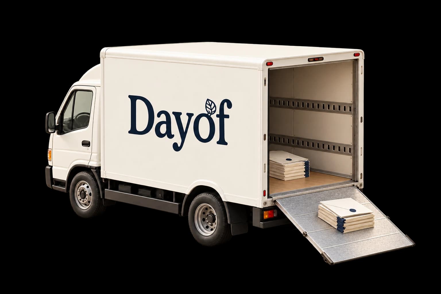 Illustration of a DayOf moving truck with its loading ramp open