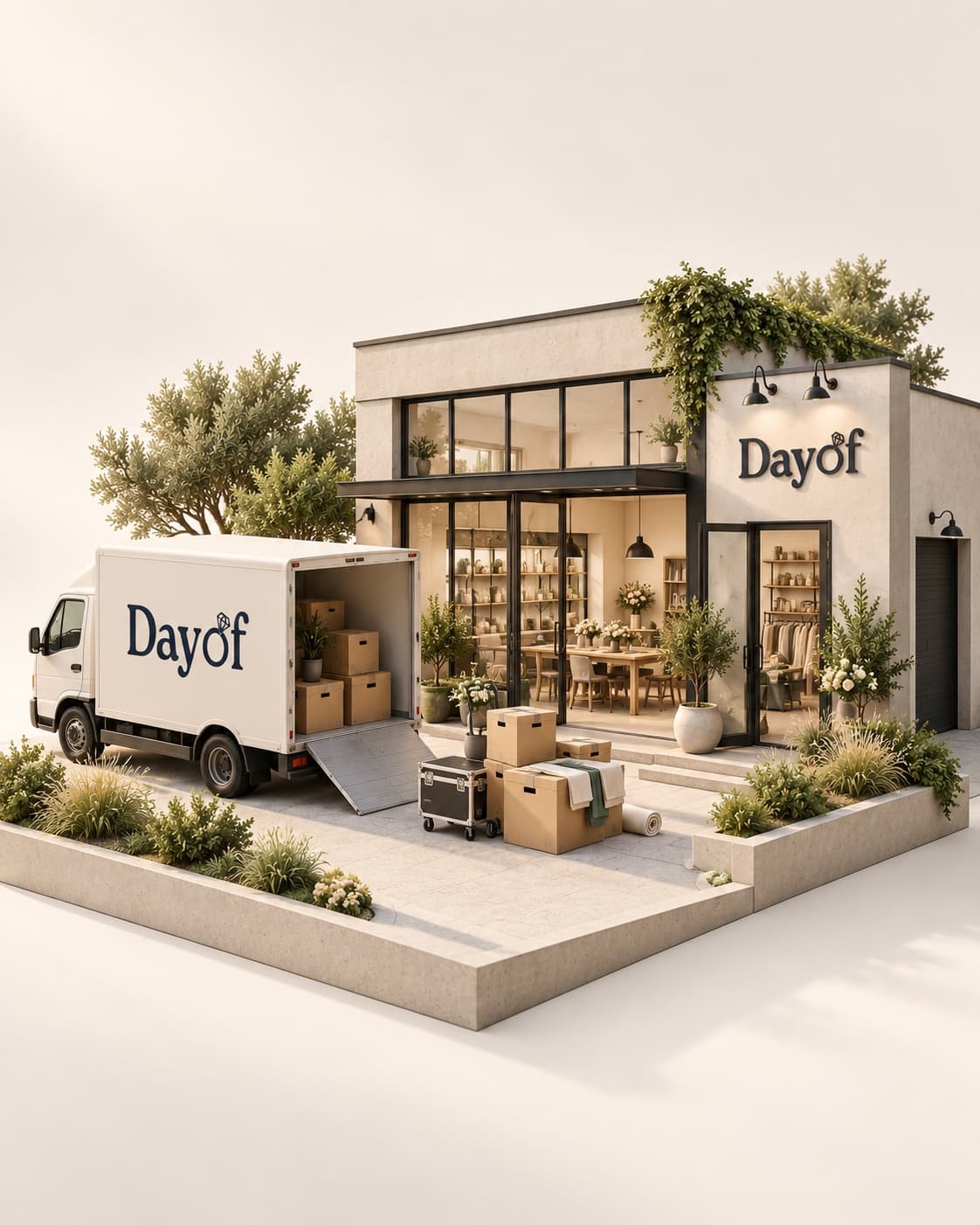 DayOf moving truck arriving at a vendor studio